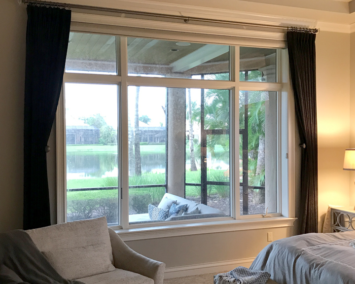 custom window treatment panels for room darkening in bedroom Fort Myers FL