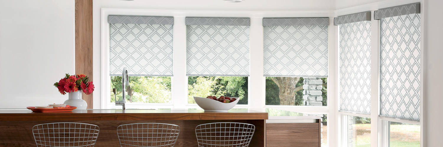 gray and white patterned roller shades in kitchen Fort Myers FL