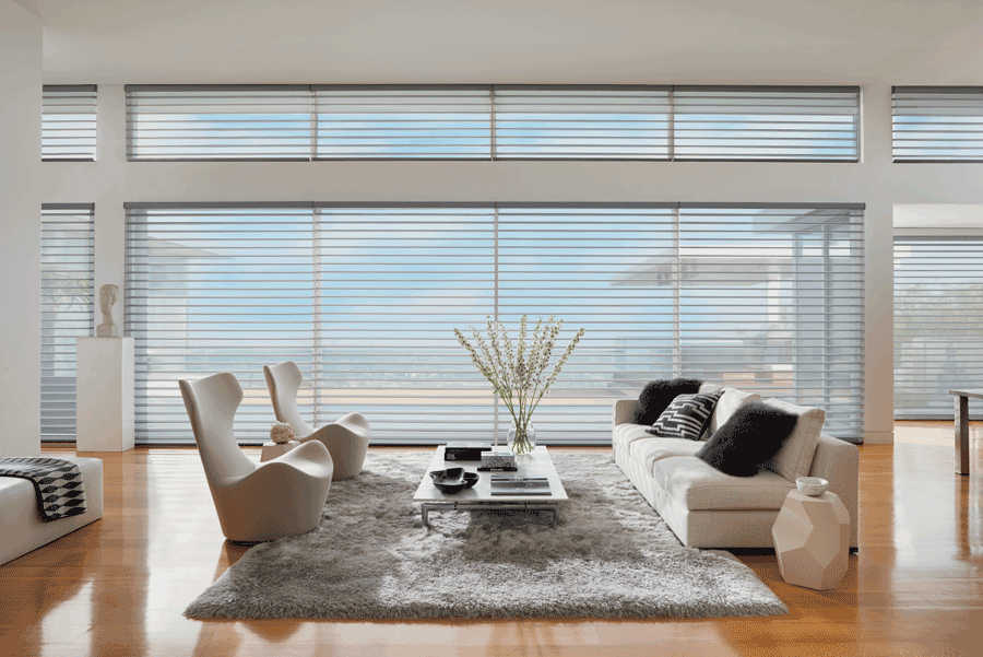 minimalism in home design living room with silhouette shades Hunter Douglas Fort Myers 33908