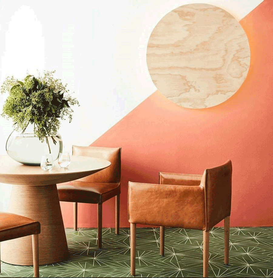 living coral home design color blocking accent wall