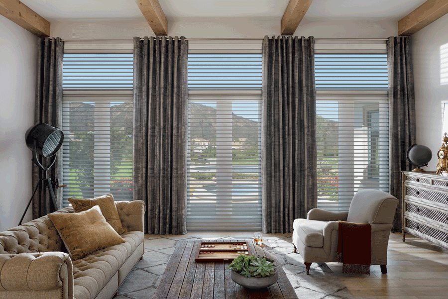 living room floor to ceiling windows with see through shades Naples 34119