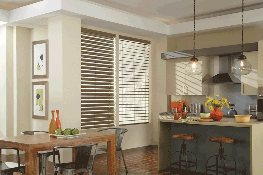 hygge kitchen design with modern precious metal blinds Hunter Douglas Fort Myers 33908