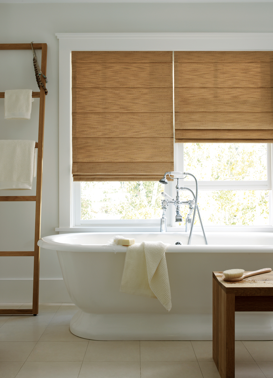 Fort Meyers, FL bathroom with custom Design Studio Window Treatments. 