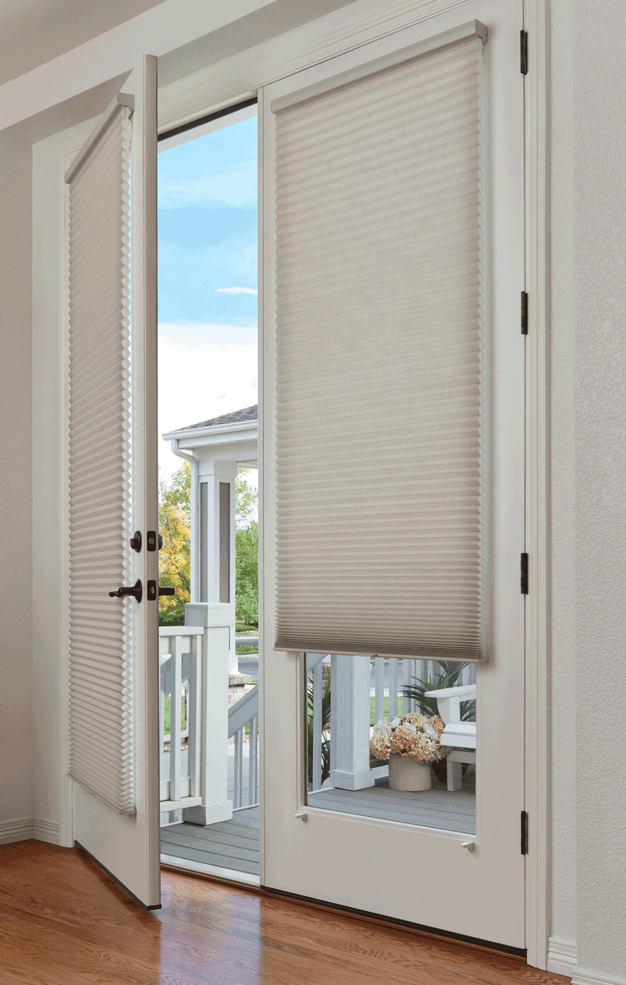 duette honeycomb shades french glass door window treatments Hunter Douglas french door plantation shutters glass door window treatment Hunter Douglas Naples 34119