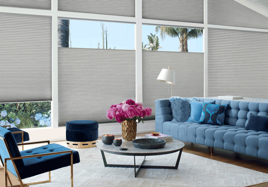 living room top down shades duette honeycomb Hunter Douglas Fort Myers 33908