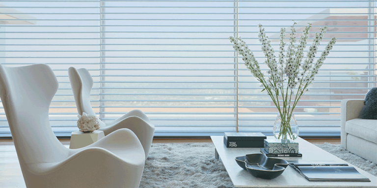 living room silhouette shades minimalism home design Hunter Douglas Fort Myers 33908