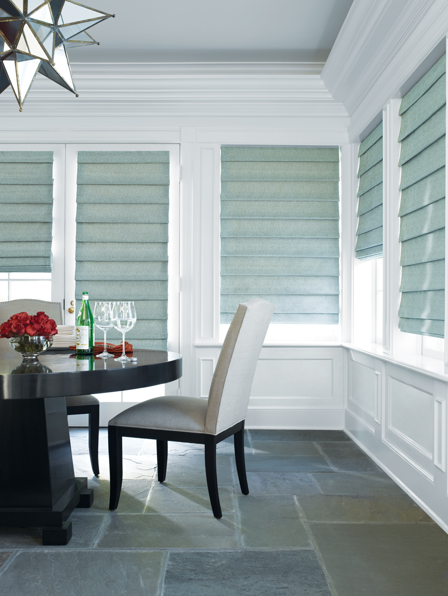 holiday-ready dining room with custom roman shades Fort Myers 33908