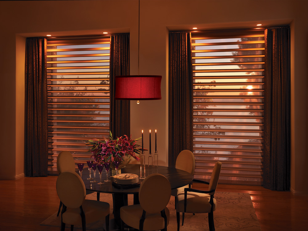 motorization for shades layered with draperies for complete light control Naples 34119