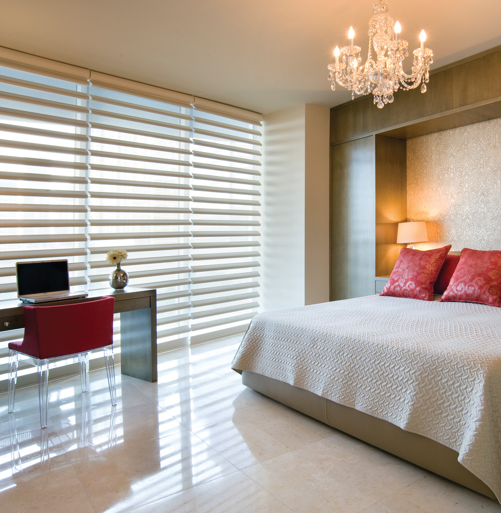 Motorized shades in bedroom for scheduled control Fort Myers 33908