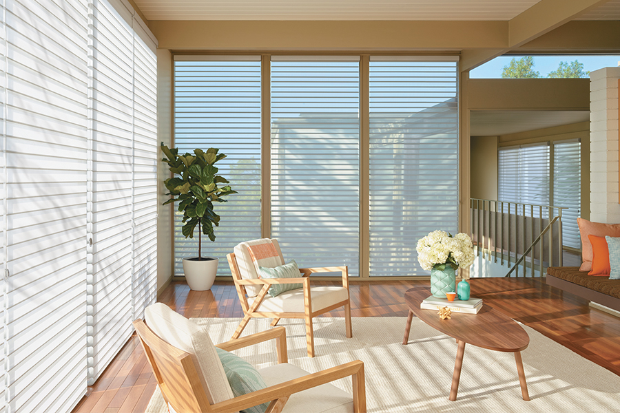 sheer shades allow view of landscape with floor to ceiling windows