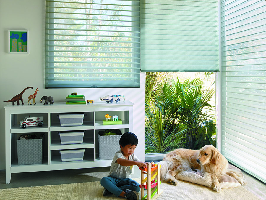 Increased safety measures in playroom with cordless shades.