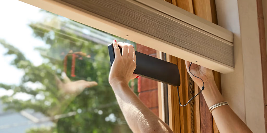 attaching solar charger in window for Hunter Douglas rechargeable motorized shade battery wands