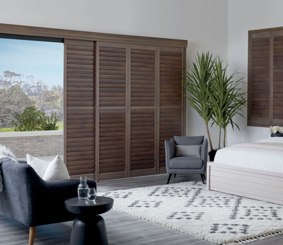 dark wood newstyle hybrid shutters bedroom ft myers florida