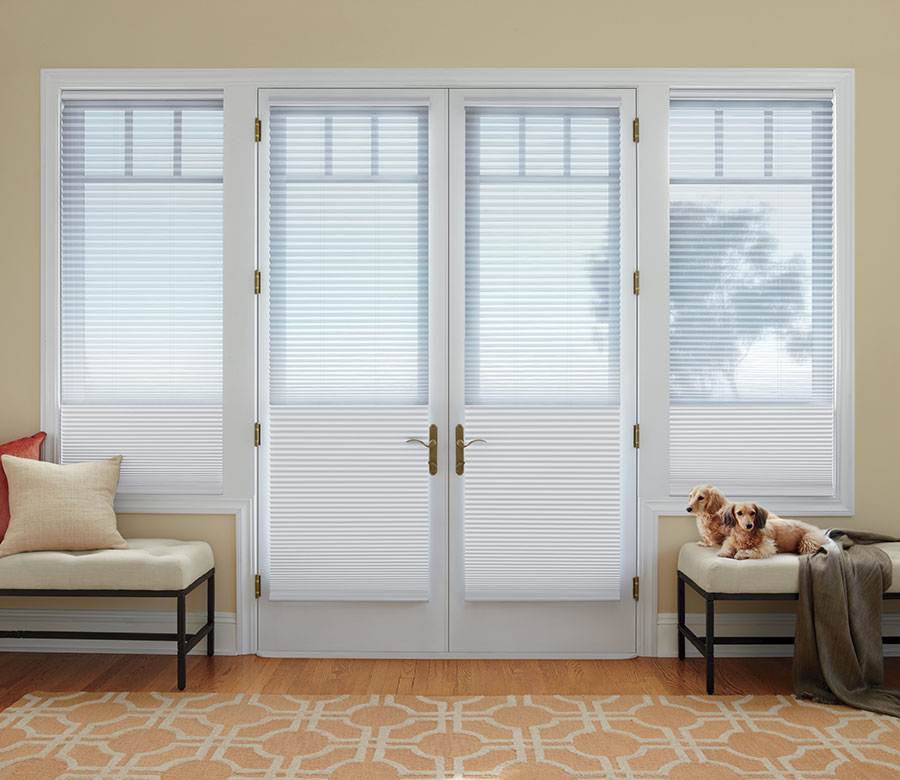 dual window treatments on french doors in Fort Myers FL