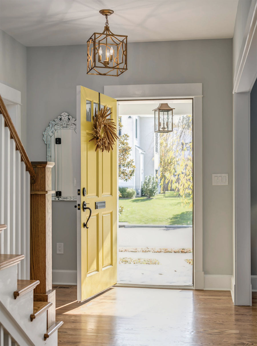 yellow front door add splash of color