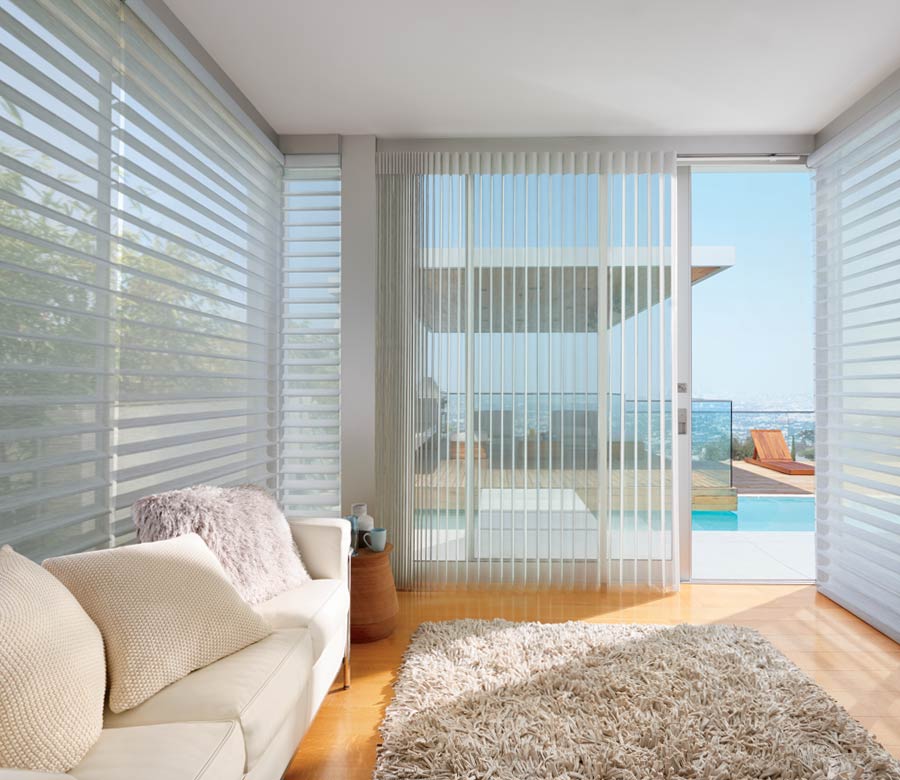 large vertical blinds in living room of naples home