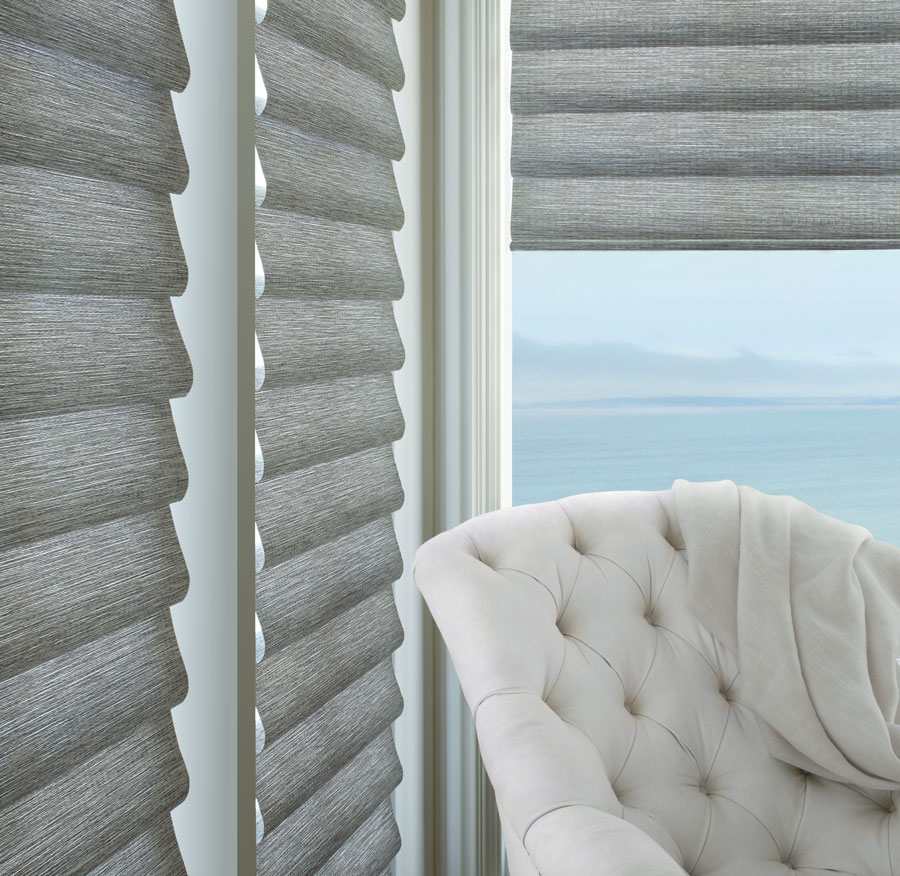 gray corner window roman shades in these fabrics elevate any home office