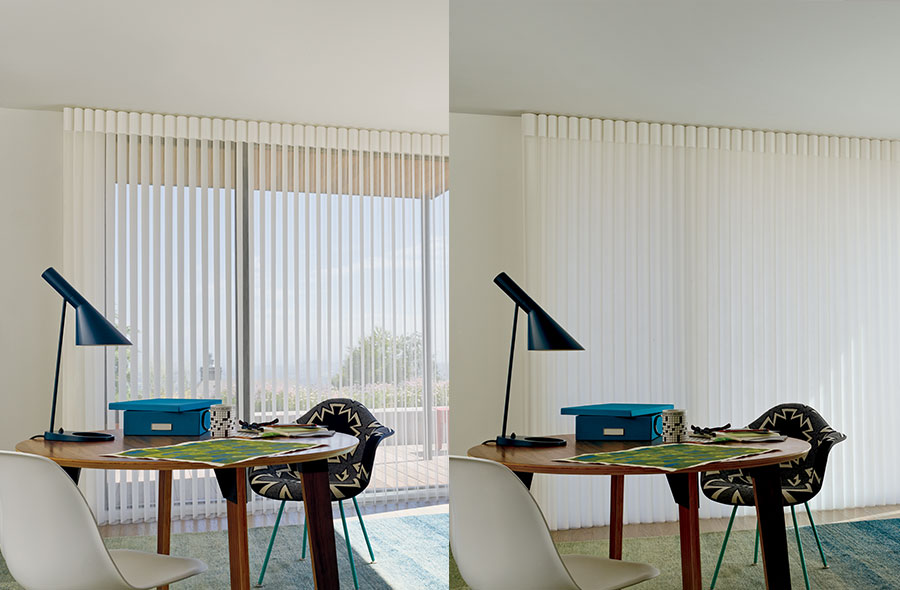 home office with sheer window coverings that change to complete privacy in Naples FL