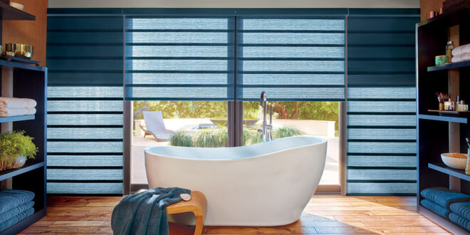 blue bathroom blinds with twp in one shades in Fort Myers FL