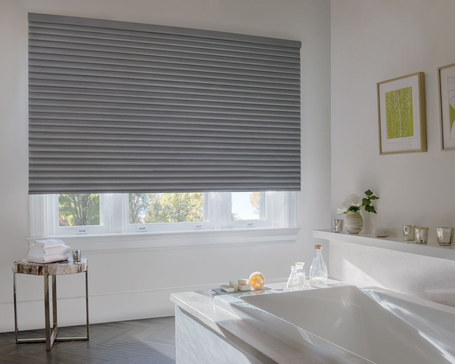 Bathroom with sonnette cellular roller shades for privacy