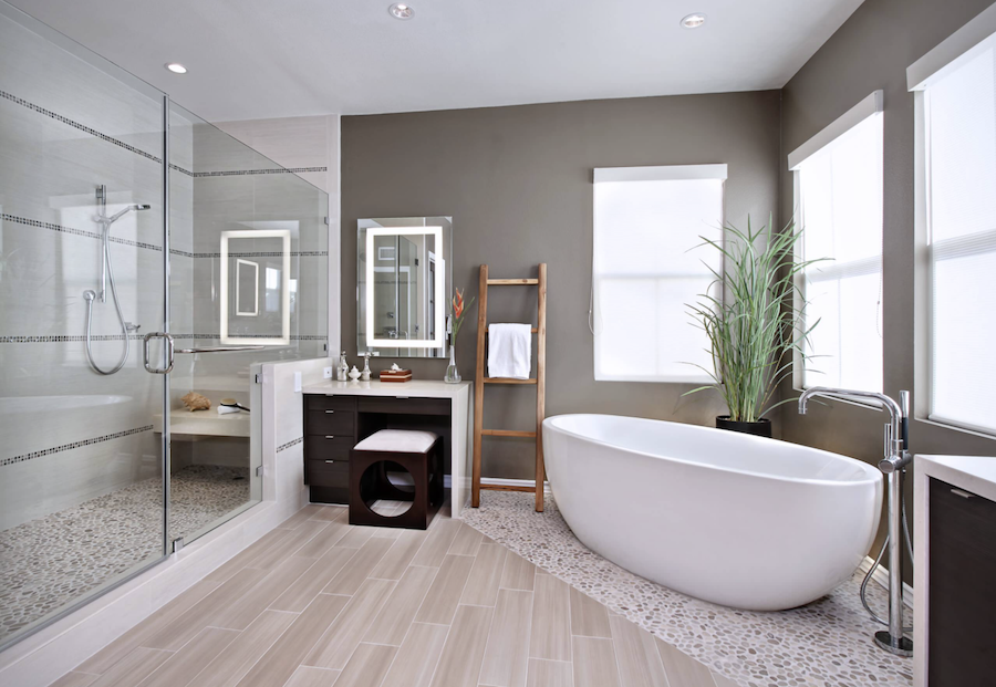 bathroom with wood tile flooring 