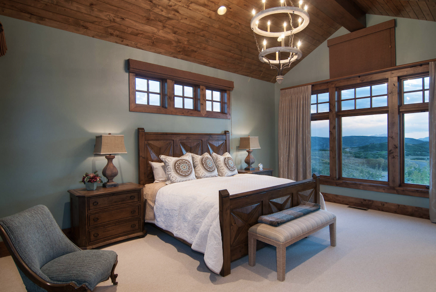 wooden windows in bedroom of home