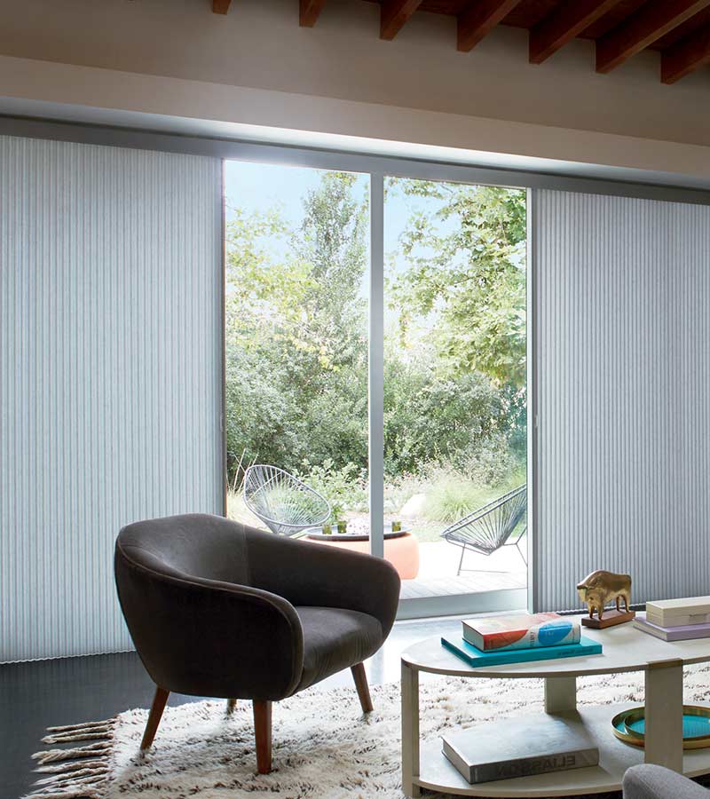 Duette honeycomb shades on sliding glass patio doors in naples, FL for ideas about window treatments for large windows