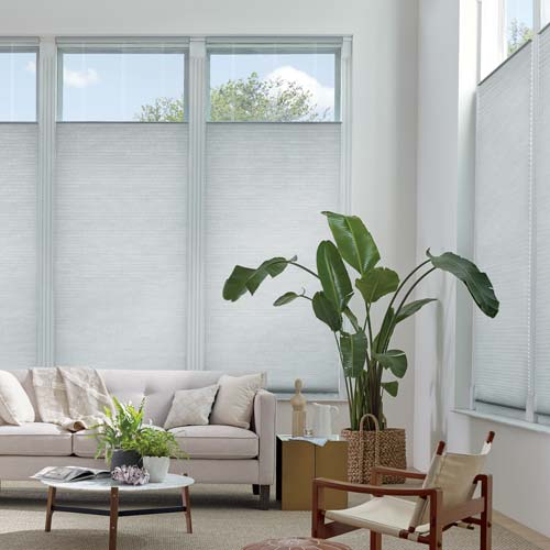 blinds that lower from the top in contemporary living room