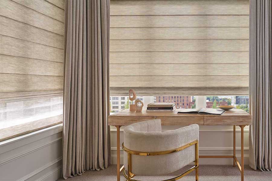 home office with woven roman shades in Naples FL 