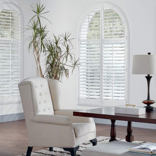 arched windows composite shutters in white color for executive home office