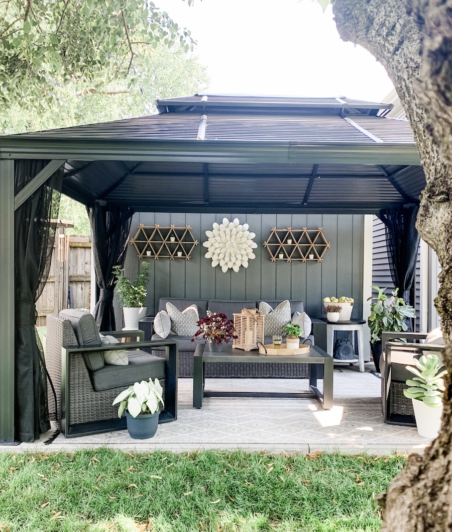 gazebo in backyard with patio furniture for staycation in fort myers fl