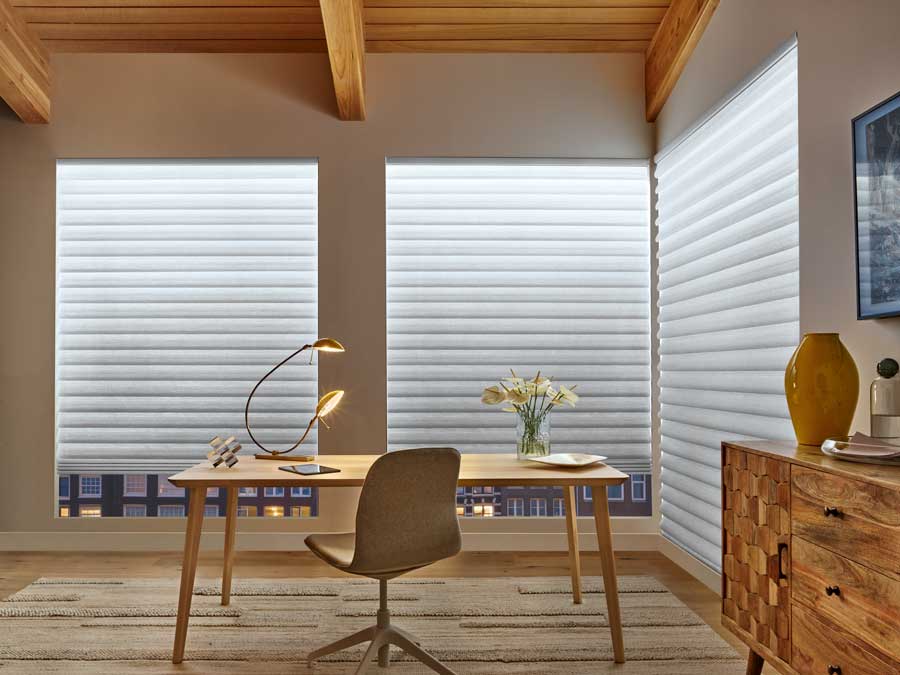 home office with aura illuminated shades for bright interiors