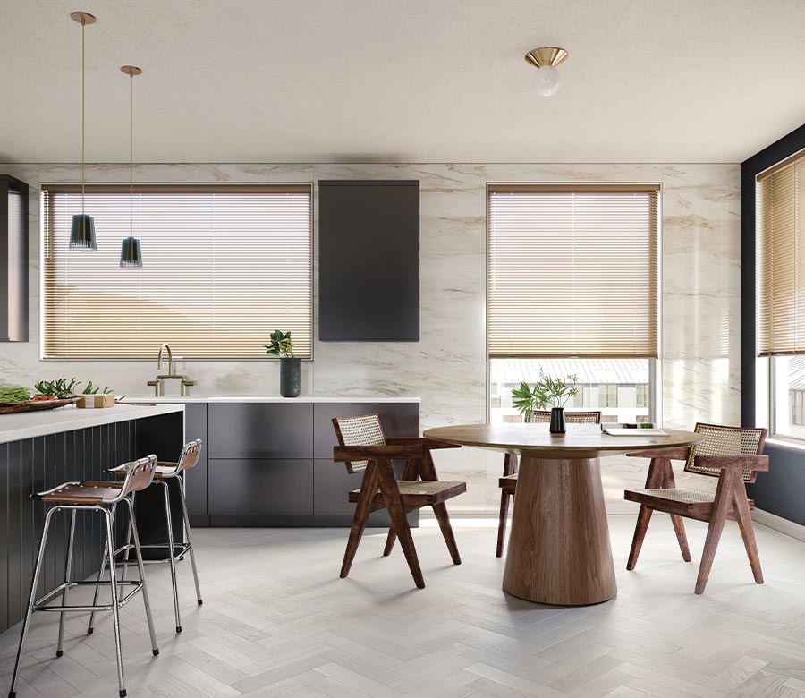 gold metal blinds in modern kitchen fort myers