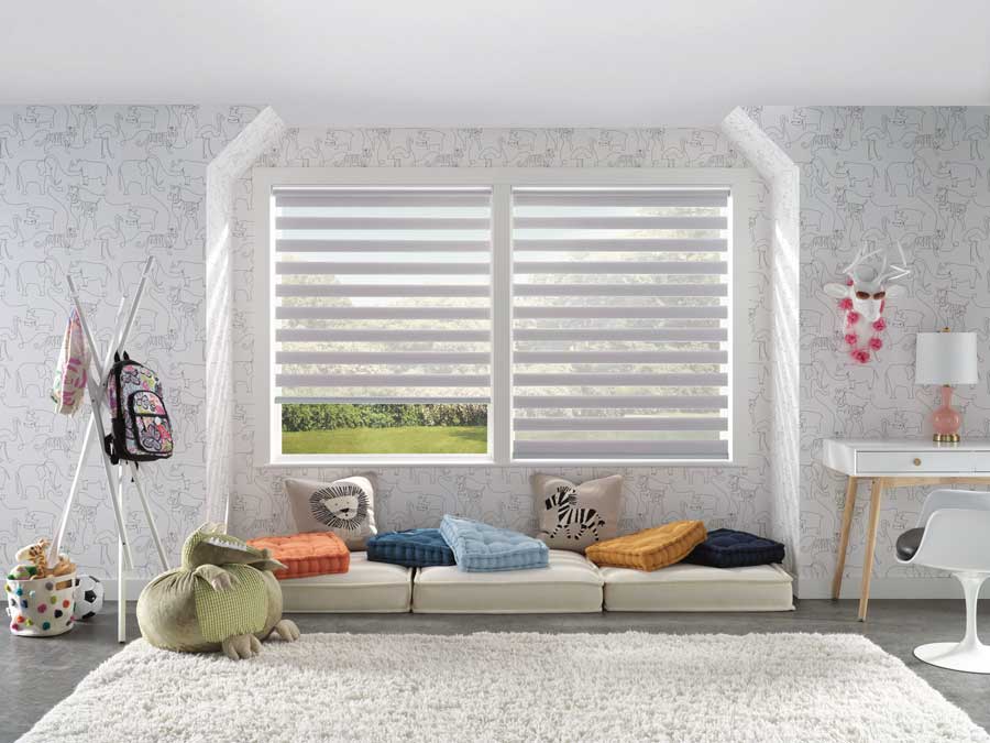zebra blinds for cordless blinds in child's playroom in Naples FL