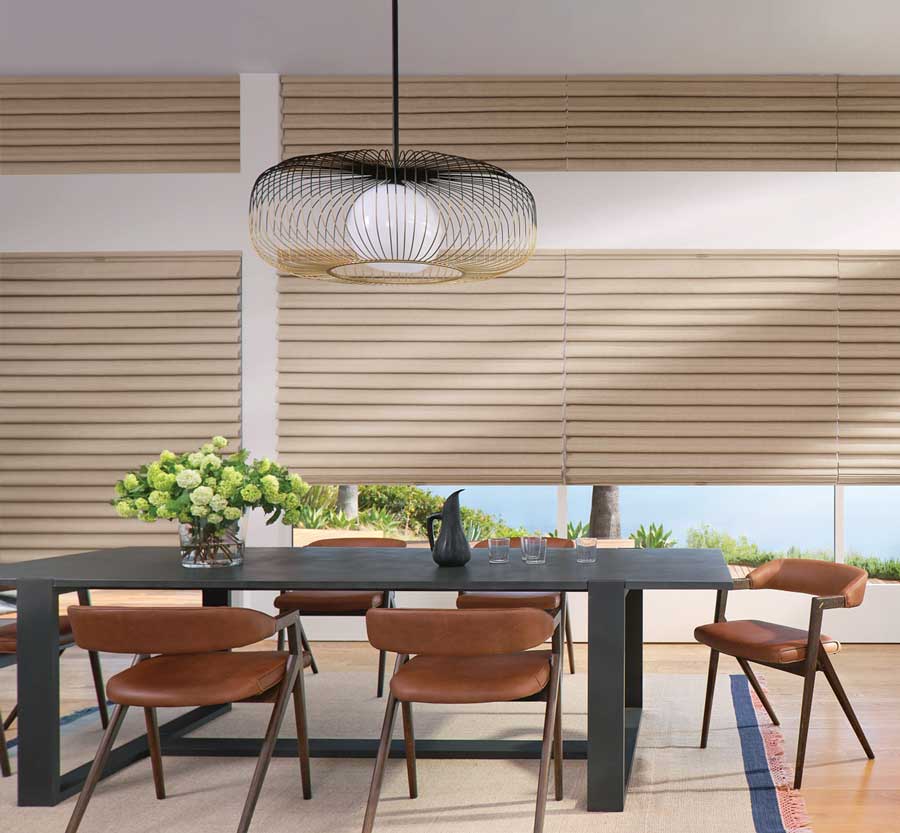 roman shades on large windows in Fort Myers dining room