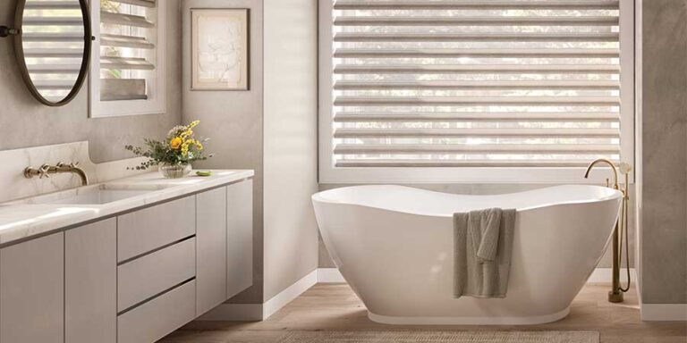 pirouette shades on window behind tub for bedroom and bathroom privacy in Fort Myers FL