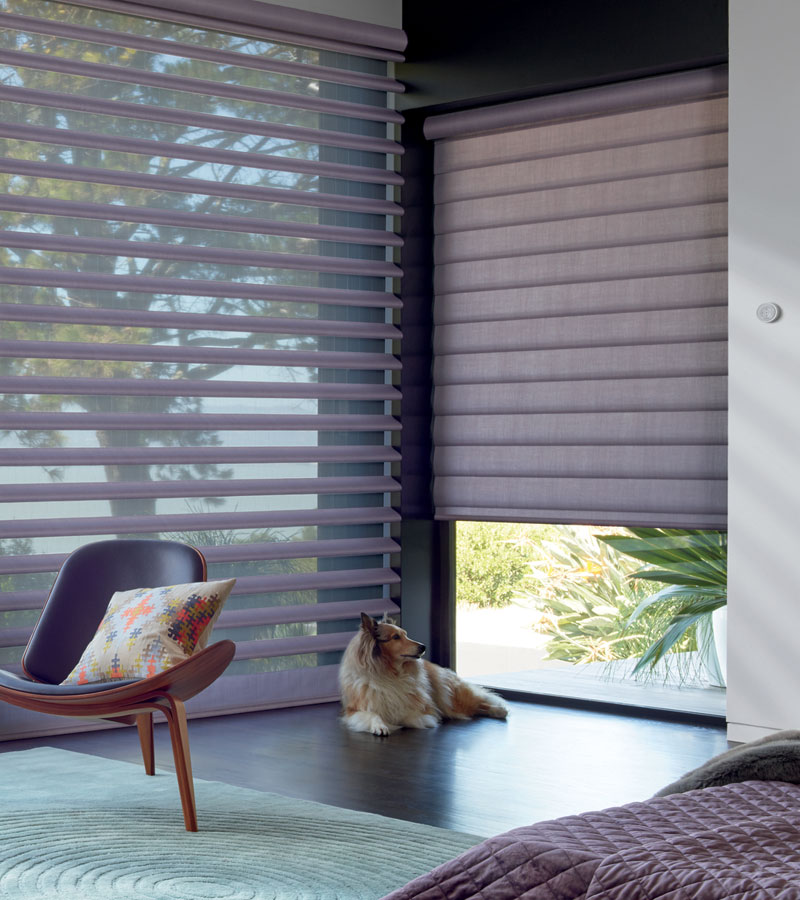 bedroom and bathroom privacy with tilting vanes of pirouette shades in Naples FL home
