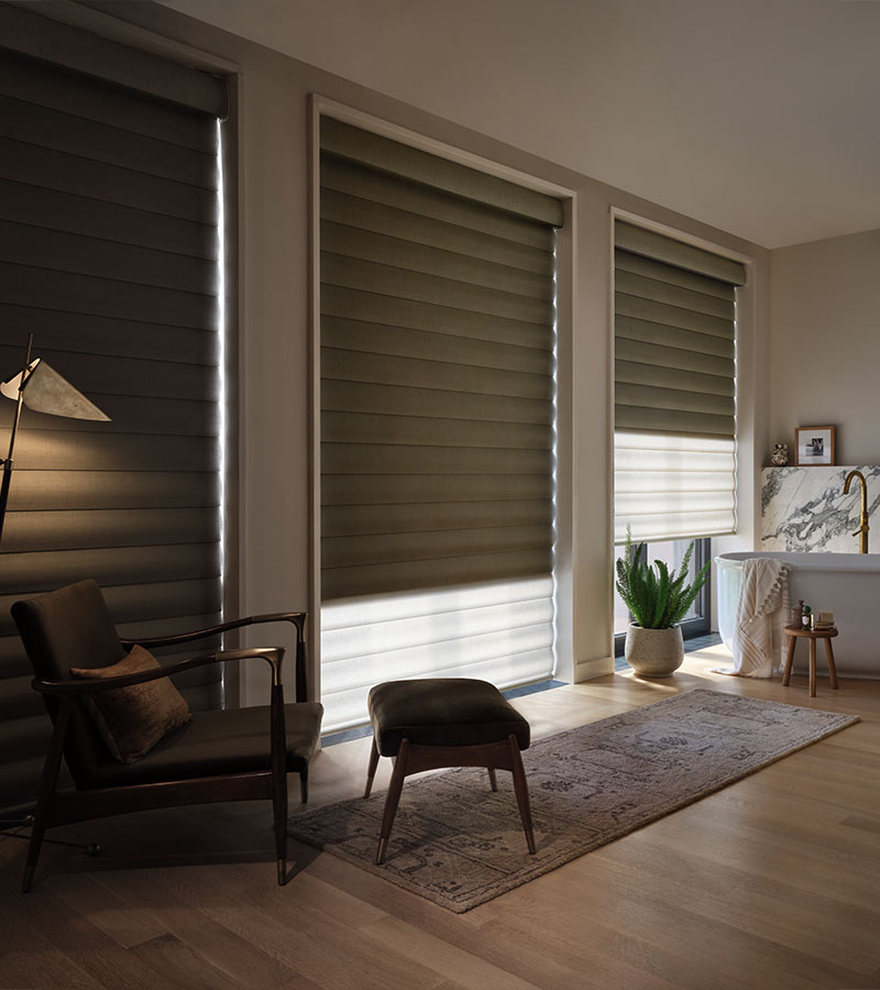 dual shade window darkening shades in green in living room