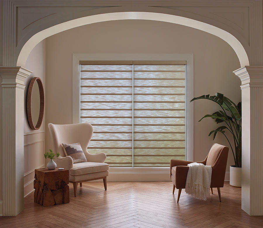 vignette-sheer-roman-shades-hunter-douglas-at-home-blinds-and-decor classic Roman shades in soft linen fabric