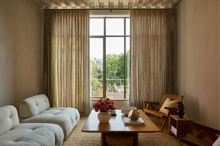motorized drapes work with remote, app, or smart device through the Hunter Douglas PowerView® Automation system 
