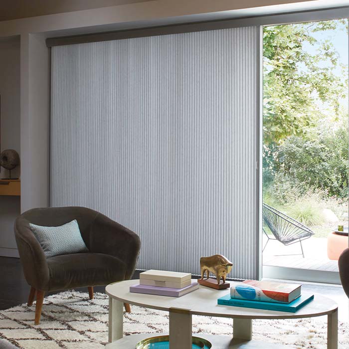duette-vertiglide-vertical-window-coverings-hunter-douglas-at-home-blinds vertical honeycomb shades on sliding glass doors