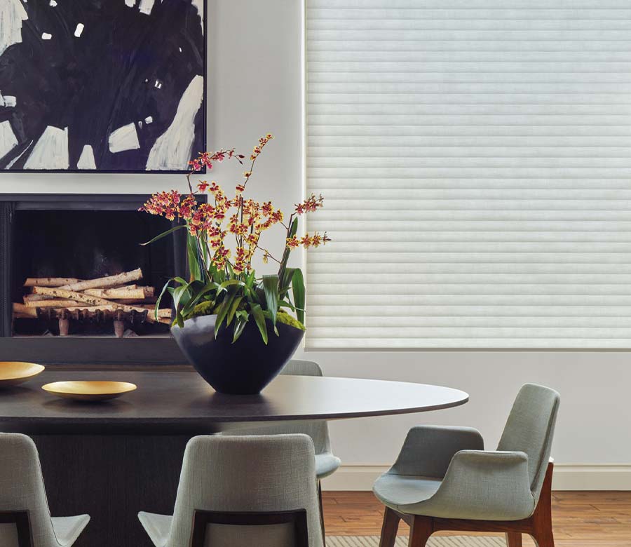 sonnette-cellular-roller-shades-dining-room-wide-window-light-filtering-gray-at-home-blinds-and-decor White cellular roller shades for dining room with light filtering solutions sonnette shades