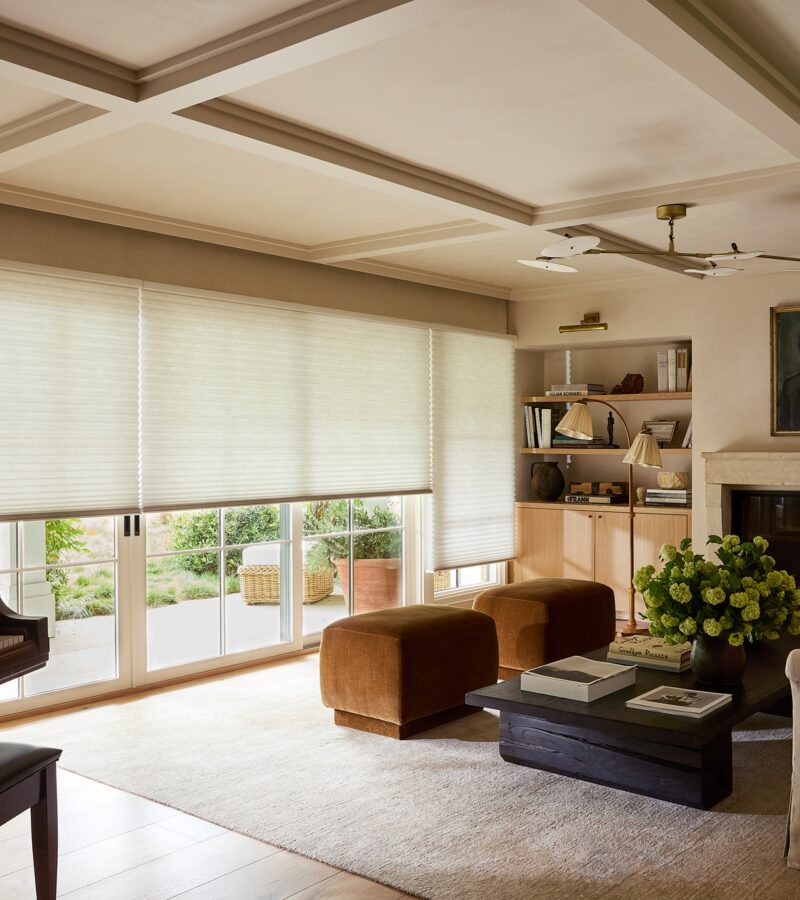 Duette Honeycomb Shades covering large windows in an elegant living room