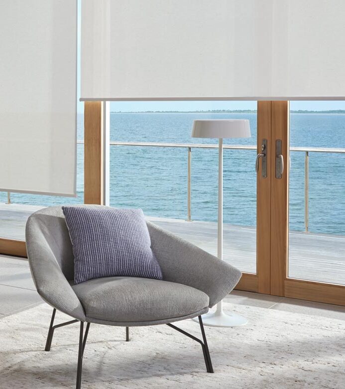 living room with designer screen shades at home blinds and decor